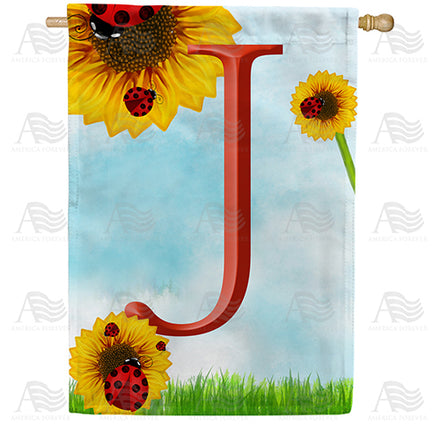 America Forever Ladybugs and Sunflowers Monogram House Flag