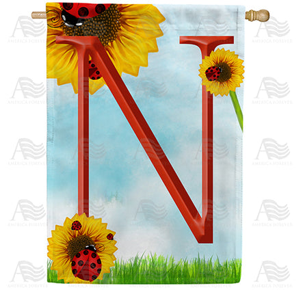 America Forever Ladybugs and Sunflowers Monogram House Flag