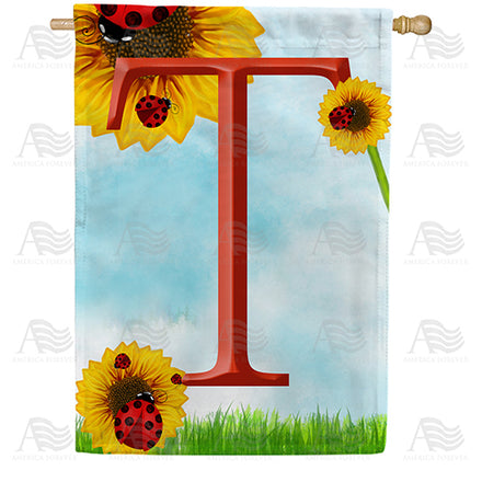 America Forever Ladybugs and Sunflowers Monogram House Flag