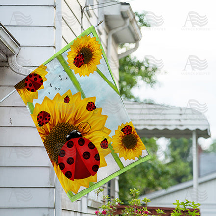 America Forever Ladybugs and Sunflowers House Flag