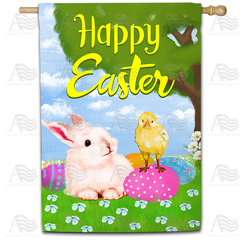 America Forever Bunny and Chick Easter Buddies House Flag