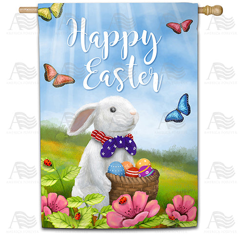 America Forever Easter Bunny with Patriotic Tie House Flag