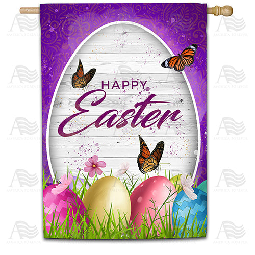 America Forever Wood Grain Easter Wishes House Flag