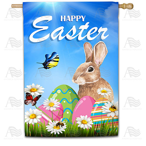 America Forever Happy Easter Bunny Butterfly House Flag