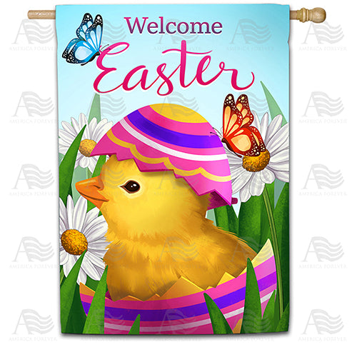 America Forever Easter Chick and Butterflies House Flag
