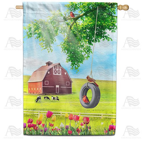 America Forever Spring Farm Swing and Tulips House Flag