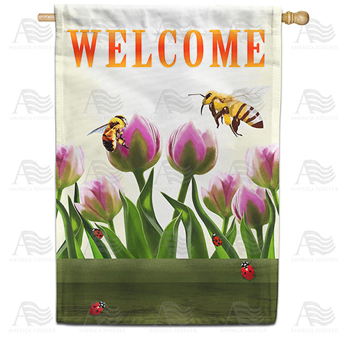 America Forever Welcome Spring Bees and Tulips House Flag