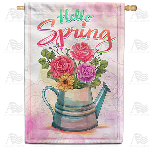 America Forever Watercolor Spring Flowers House Flag