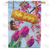 America Forever Hello Spring Tulips House Flag