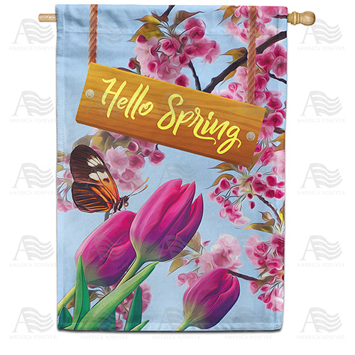 America Forever Hello Spring Tulips House Flag