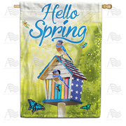 America Forever Hello Spring Patriotic Birdhouse House Flag