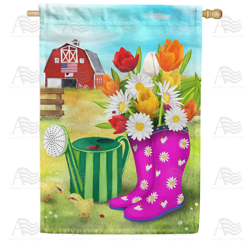 America Forever Spring Boots and Watering Can House Flag