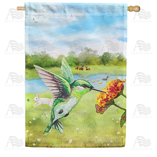 America Forever Spring is Here Hummingbird House Flag