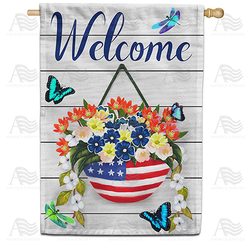 America Forever Welcome American Spring Butterflies House Flag