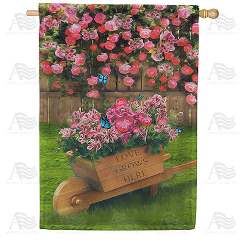 America Forever Love Grows Here Flowers House Flag