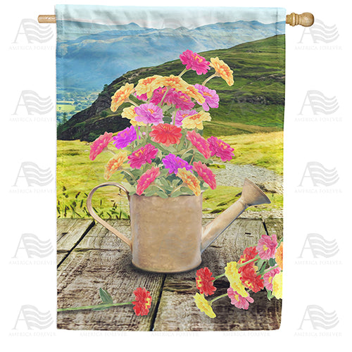 America Forever Mountain Zinnias House Flag
