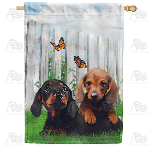 America Forever Darling Dachshund Pups House Flag