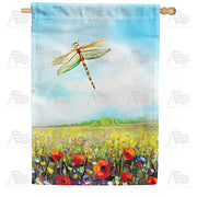 America Forever Dragonfly Flowers House Flag