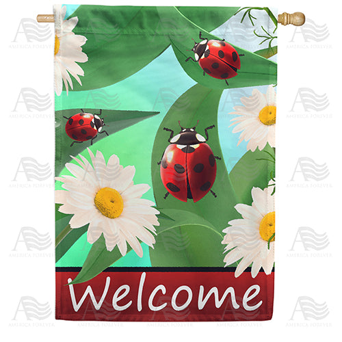 America Forever Ladybugs And Daisies Welcome House Flag