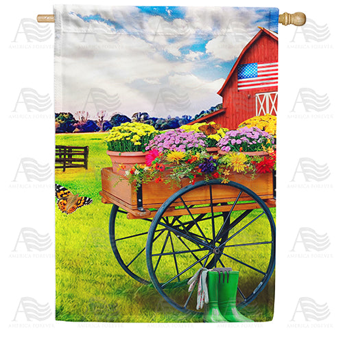 America Forever Cart Of Mums House Flag