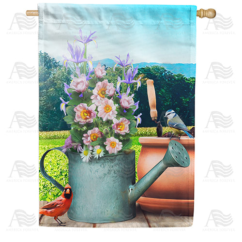 America Forever Watering Can Bouquet House Flag