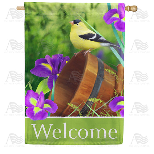 America Forever Goldfinch And Iris Welcome House Flag