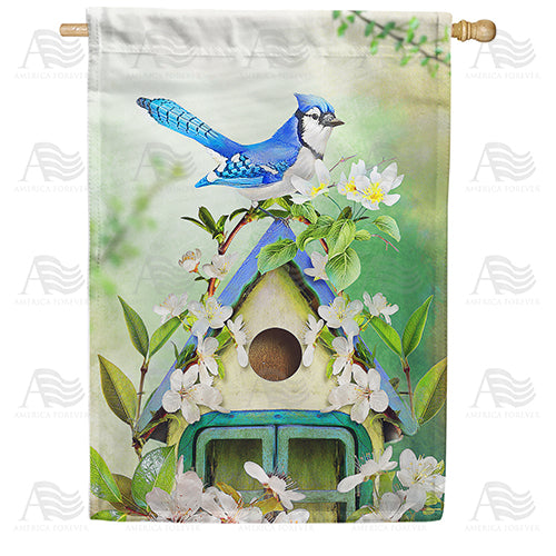 America Forever Blue Jay In Blossoms House Flag