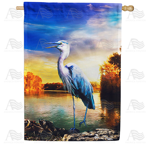America Forever Vibrant Blue Heron House Flag