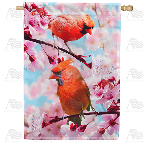 America Forever Cardinals In Cherry Tree House Flag