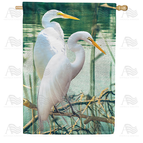 America Forever White Egrets House Flag
