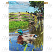 America Forever Mallard On Pond House Flag