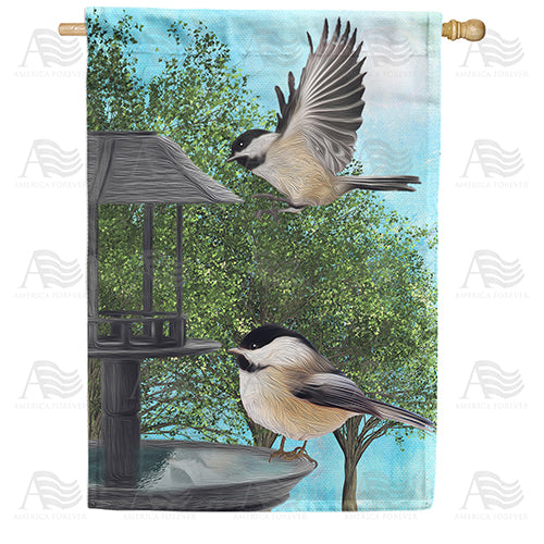 America Forever Chickadees At Feeder House Flag