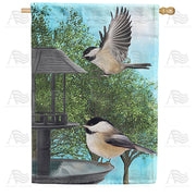 America Forever Chickadees At Feeder House Flag