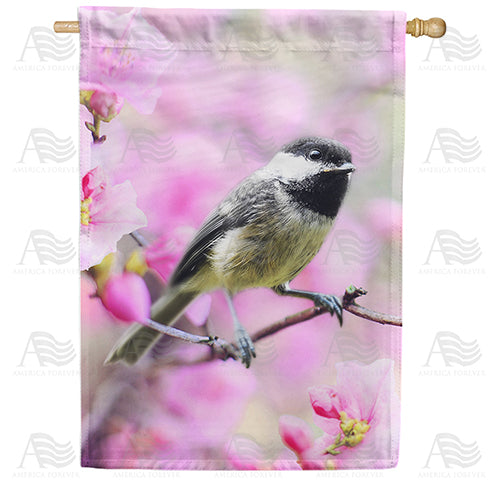 America Forever Chickadee In Apple Tree Blossoms House Flag