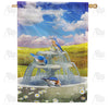 America Forever Bluebirds In Water Fountain House Flag