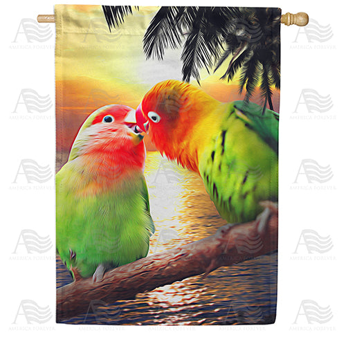 America Forever Kissing Lovebirds House Flag