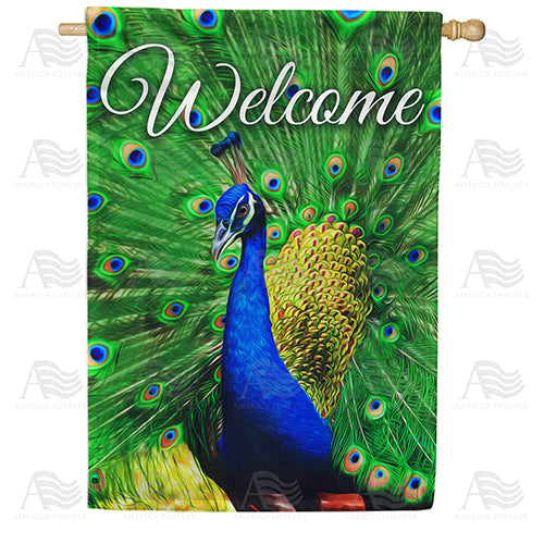 America Forever Proud Peacock Welcome House Flag