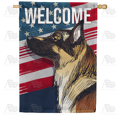 America Forever Patriotic German Shepherd Sketch House Flag