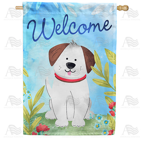 America Forever Happy Puppy Welcome House Flag