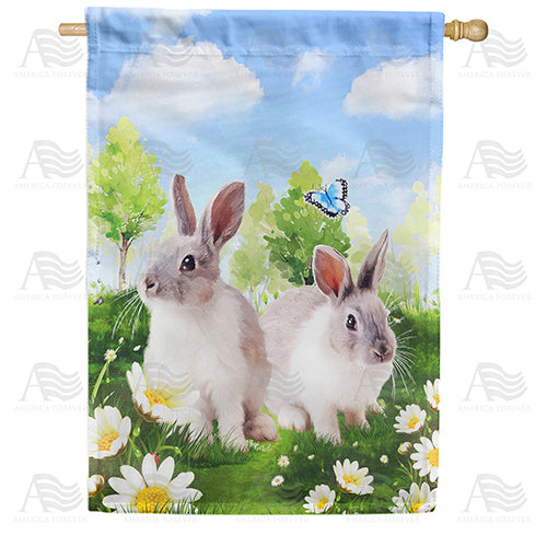 America Forever Spring Bunny Couple House Flag