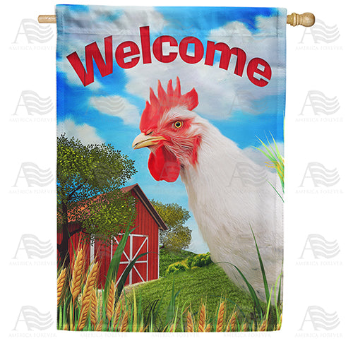 America Forever White Rooster Welcome House Flag
