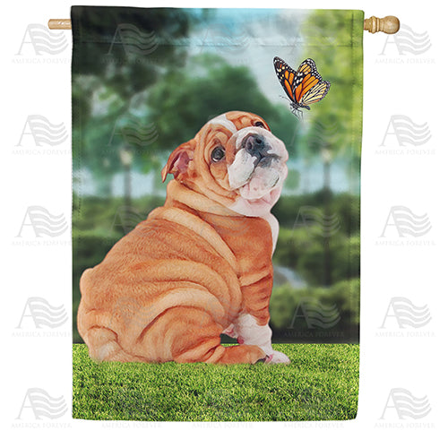 America Forever Bulldog's Butterfly Fascination House Flag