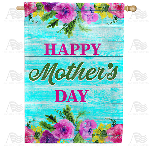 America Forever Happy Mother's Day On Blue Wood House Flag