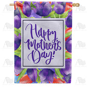 America Forever Happy Mother's Day - Purple Tulips Border House Flag