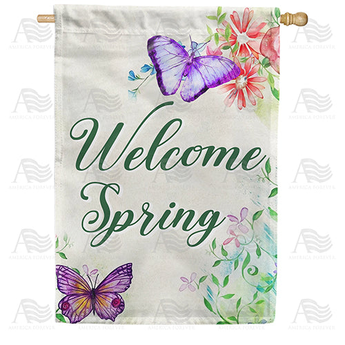 America Forever Welcome Spring Butterflies House Flag