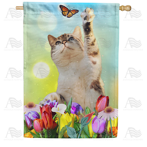 America Forever Spring Fun For Kitty House Flag