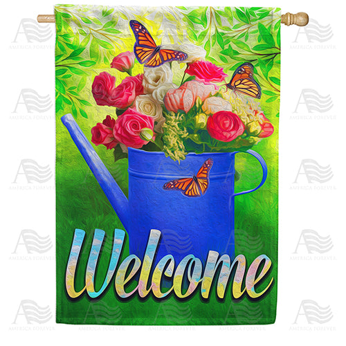 America Forever Blooming Roses Water Can House Flag