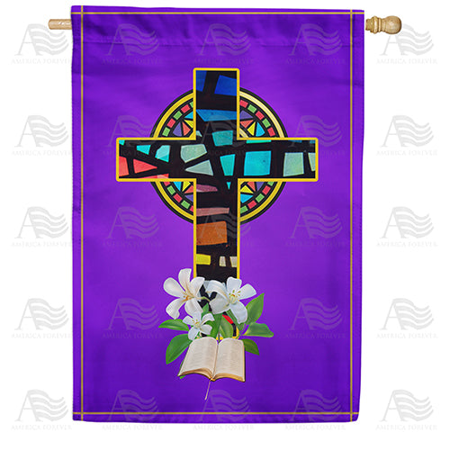 America Forever Stained Glass Easter Cross House Flag