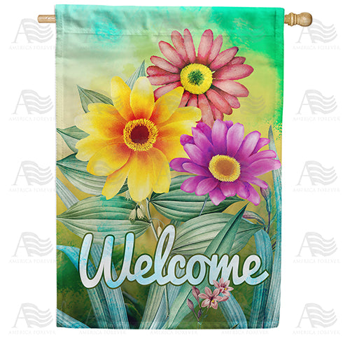 America Forever Pastel Daisies Welcome House Flag