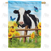 America Forever Cow And Sunflowers House Flag